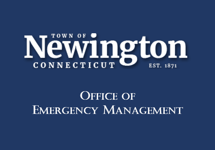 Town of Newington established 1871 Office of Emergency Management lettering on Dark Blue background 