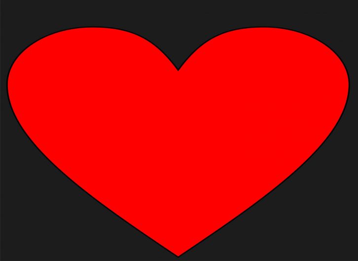 Drawing of a red heart shape on a black bacgound
