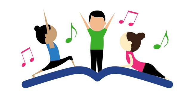 clipart kids doing yoga on a book