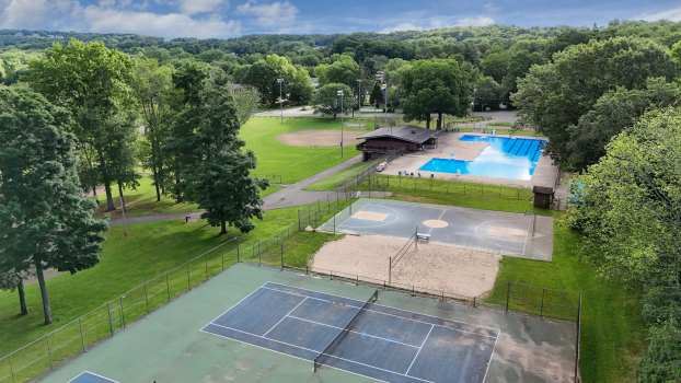Churchill Park - aerial view courts and pool