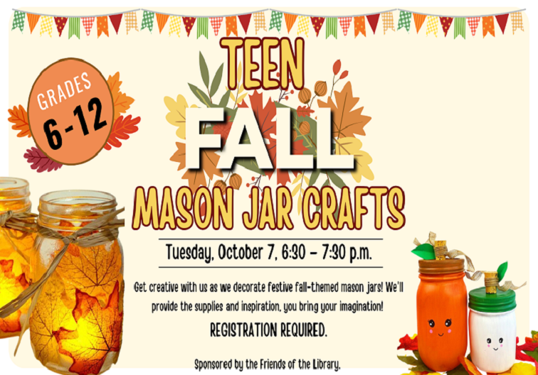 Teen Fall Mason Jar Crafts on Tuesday, October 7, 6:30 pm - 7:30 pm