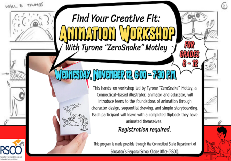 Teen Animation Workshop on Wednesday, November 12 from 6:30 - 7:30 pm