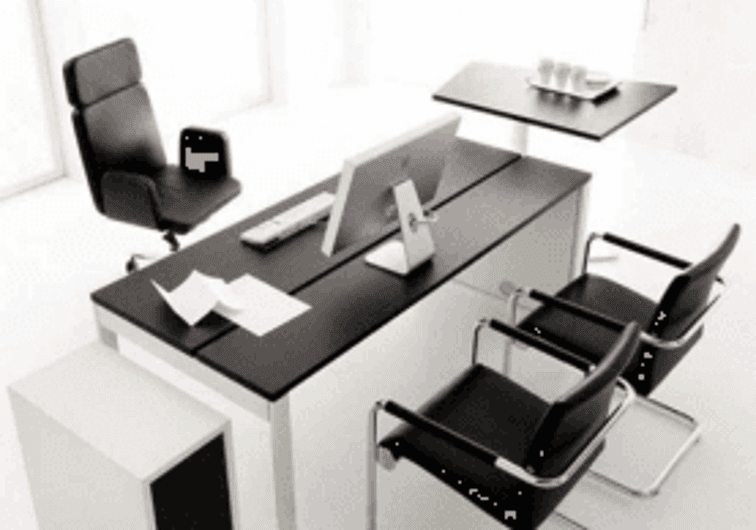 Black and white office desk and chairs