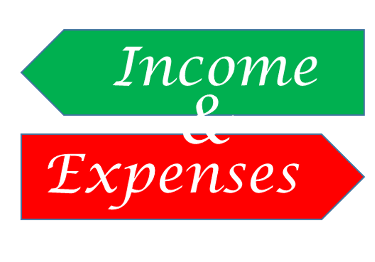 Sign with green income arrow and red expense arrow