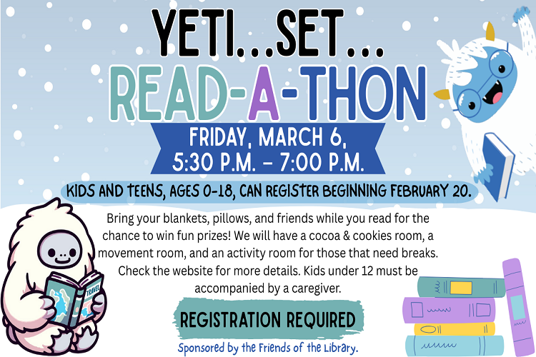 Kids & Teens Yeti, Set...Readathon! 5:30pm - 8:00pm, Friday, March 6, 2026