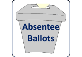 Gray ballot box with absentee ballots written on side
