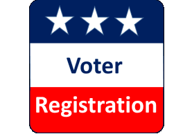 Red, white and blue voter registration with stars