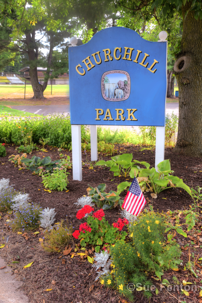 Entrance sign to Churchill Park