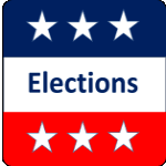 Red white and blue elections button with white stars