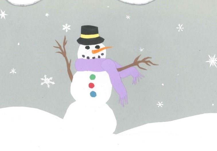 Clip art snowman with a snowy sky