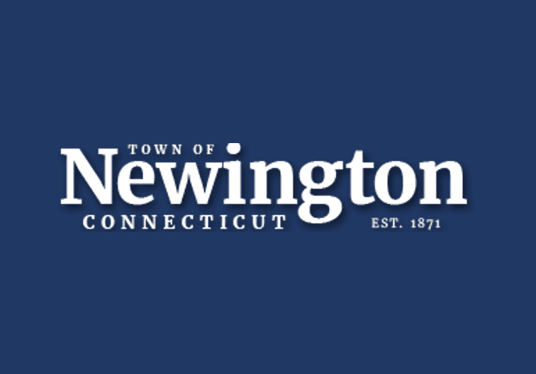 Navy blue background with town of newington logo