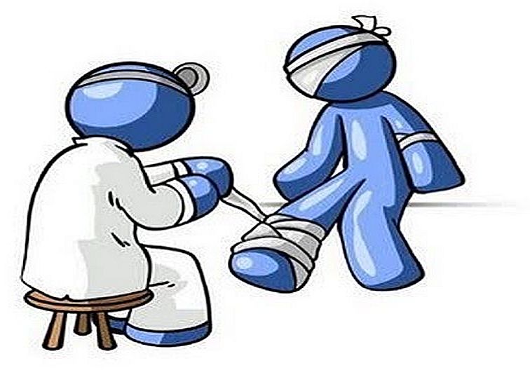 Clip art of doctor bandaging a patient's leg