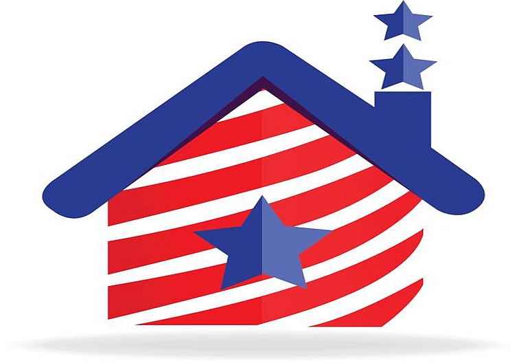 Clip art of red white and blue house