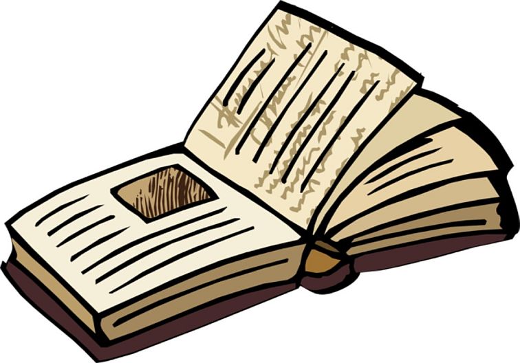 Clip art of a brown history book on a white background