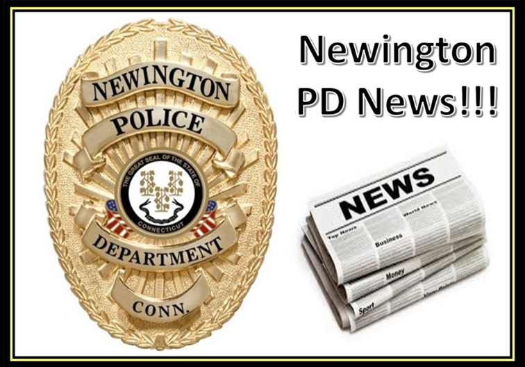 Image of a Police Badge, a newspaper and the words Newington PD News