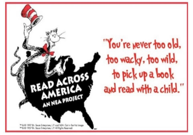 Image of Dr. Seuss Cat In The Hat with the words You're never too old, too wacky, too wild, to pi