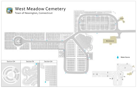 Image showing a map diagram of the West Meadow Cemetery plots.