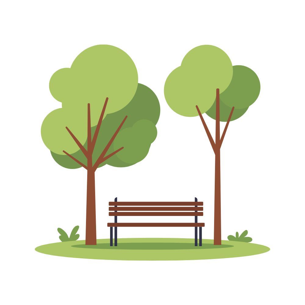 Cartoon park bench with two trees