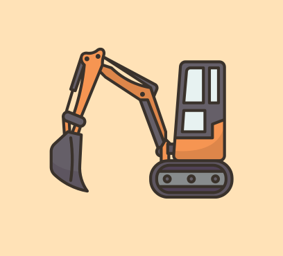 Cartoon icon of digger with orange background